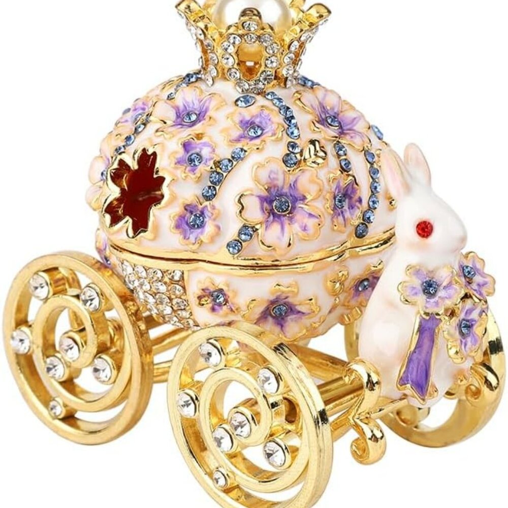 Cloisonne Bunny and Carriage Jewelry‎ Box with Gold and Rhinestones